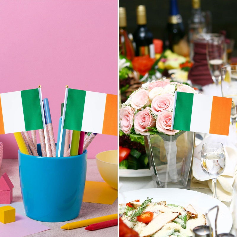 mflagperft Ireland Flag Irish Flag, Small Mini Handheld Ireland Flags on Stick, Ideal for Party Parades Sports Events Patriotic Festival Decorations - Image 5